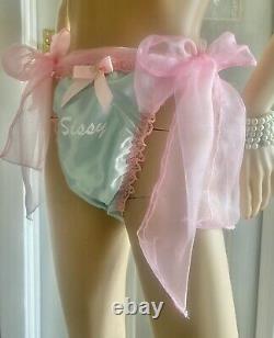 3 Pairs Of Double Satin Frilly Sissy Tie Side Panties/knickers Satin Lined