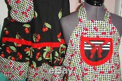 3 pc Black & Red Cherry Apron Set for Adult, Child & American Girl Doll AGAPS19