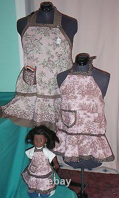 3 pc Pink Village Scenes Apron Set for Adult, Child & American Girl Doll AGAPS22