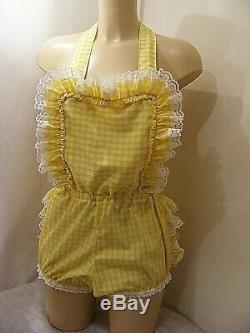 ADULT BABY SISSY DRESS GINGHAM ROMPER SUN SUIT DUNGAREES WithPROOF LOCK ABDL