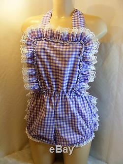 ADULT BABY SISSY DRESS GINGHAM ROMPER SUN SUIT DUNGAREES WithPROOF LOCKING ABDL