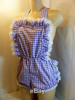 ADULT BABY SISSY DRESS GINGHAM ROMPER SUN SUIT DUNGAREES WithPROOF LOCKING ABDL