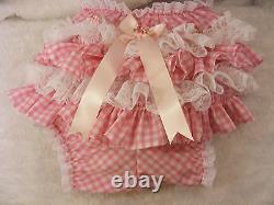 ADULT BABY SISSY GINGHAM LACE RUFFLE DIAPER COVER PANTIES WithPROOF