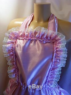 ADULT BABY SISSY PINK SATIN FRILLY ROMPER SUNSUIT DUNGERIES WithPROOF LOCKING ABDL