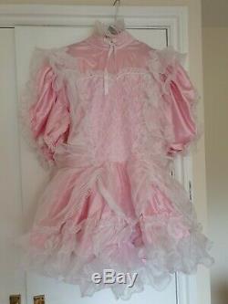 ADULT BABY SISSY PINK SATIN FRILLY RUFFLE DRESS 35 Long 42 Bust. By BBT