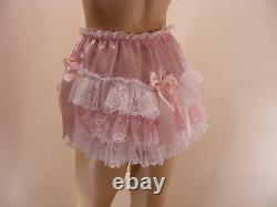 ADULT BABY SISSY PINK SATIN LACE RUFFLE DIAPER COVER PANTIES WithPROOF OPTION