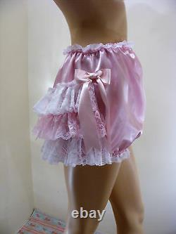ADULT BABY SISSY PINK SATIN LACE RUFFLE DIAPER COVER PANTIES WithPROOF OPTION