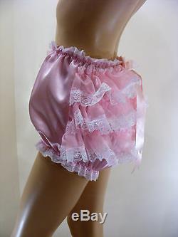 ADULT BABY SISSY PINK SATIN ORGANZA RUFFLE DIAPER COVER PANTIES WithPROOF LOCKING