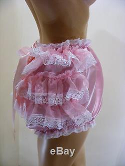 ADULT BABY SISSY PINK SATIN ORGANZA RUFFLE DIAPER COVER PANTIES WithPROOF LOCKING