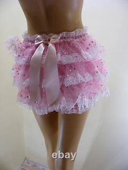 ADULT BABY SISSY PINK SATIN ORGANZA SEQUIN DIAPER COVER PANTIES WithPROOF