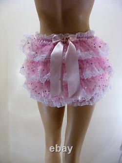 ADULT BABY SISSY PINK SATIN ORGANZA SEQUIN DIAPER COVER PANTIES WithPROOF
