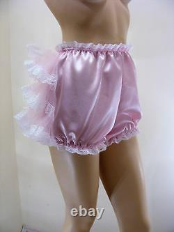 ADULT BABY SISSY PINK SATIN RUFFLE BUM DIAPER COVER PANTIES WithPROOF LOCKING ABDL