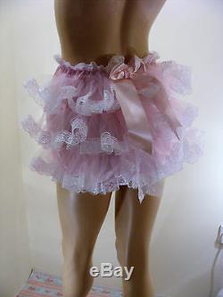 ADULT BABY SISSY PINK SATIN RUFFLE BUM DIAPER COVER PANTIES WithPROOF LOCKING ABDL