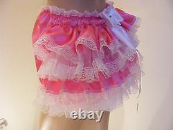 ADULT BABY SISSY PINK SATIN TULLE RUFFLE DIAPER COVER PANTIES WithPROOF