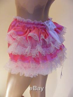 ADULT BABY SISSY PINK SATIN TULLE RUFFLE DIAPER COVER PANTIES WithPROOF/LOCK ABDL