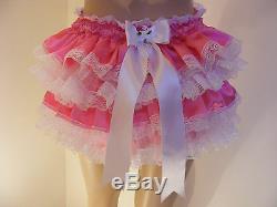 ADULT BABY SISSY PINK SATIN TULLE RUFFLE DIAPER COVER PANTIES WithPROOF/LOCK ABDL