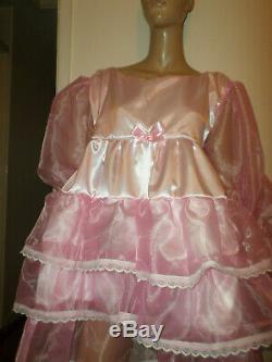 ADULT BABY SISSY PINK SATIN and ORGANZA PRETTY FRILLY BABY DOLL DRESS 48