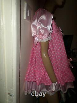 ADULT BABY SISSY PINK SATIN and polka dot PRETTY FRILLY BABY DOLL DRESS 42