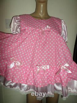 ADULT BABY SISSY PINK SATIN and polka dot PRETTY FRILLY BABY DOLL DRESS 44