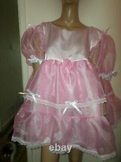 ADULT BABY SISSY PINK SATIN organza PRETTY BABY DOLL DRESS 46 CHEST 26 LONG