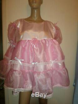 ADULT BABY SISSY PINK SATIN organza PRETTY BABY DOLL DRESS 52 CHEST 26 LONG