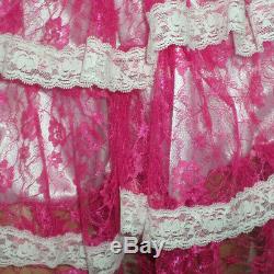 ADULT BABY SISSY PINK lace PRETTY FRILLY RUFFLE DRESS 46 PUFFED SLEEVES