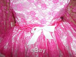 ADULT BABY SISSY PINK lace PRETTY FRILLY RUFFLE DRESS 50 PUFFED SLEEVES