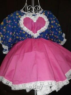 ADULT BABY SISSY Pink Heart Flower Party Dress with Matching Panties