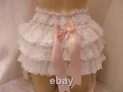 ADULT BABY SISSY WHITE COTTON LACE RUFFLE DAPER COVER PANTIES WithPROOF LOCKING