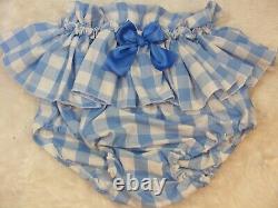ADULT BABY SISSY blue large gingham DIAPER nappie COVER PANTIES OPT LININGS