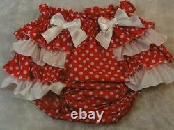 ADULT BABY SISSY cotton red spotty DIAPER COVER PANTIES fancy dress OPT LININGS