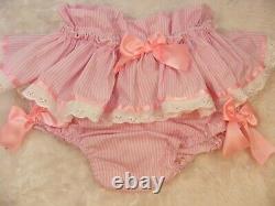 ADULT BABY SISSY pink candy stripe DIAPER nappie COVER PANTIES OPT LININGS