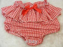 ADULT BABY SISSY red1/4 inch gingham DIAPER COVER PANTIES OPT LININGS