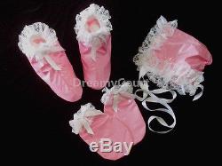 ADULT SISSY BABY BOW DRESS SET baby pink(MITTS, BONNET & BOOTIES)