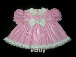 ADULT SISSY BABY PVC RUFFLES DRESS FULL SET baby pink (MITTS, BONNET & BOOTIES)