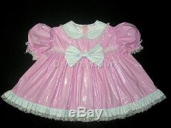 ADULT SISSY BABY PVC RUFFLES DRESS SET baby pink(MITTS, BONNET & BOOTIES)
