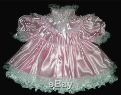 ADULT SISSY FRENCH BABY SATIN DRESS Pink & White