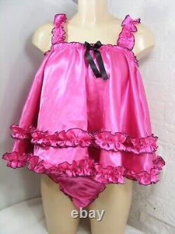 ADULT baby hot pink sissy satin baby doll cami & knickers set lingerie panties