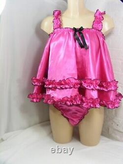 ADULT baby hot pink sissy satin baby doll cami & knickers set lingerie panties