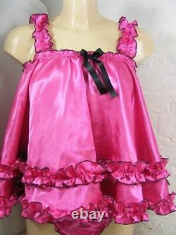 ADULT baby hot pink sissy satin baby doll cami & knickers set lingerie panties