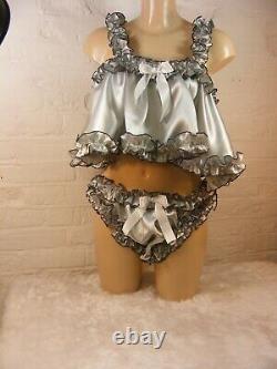 ADULT baby premium sissy satin with rolled hem edge cami & knickers set