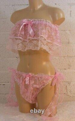 ADULT baby sissy lace panties cami & knickers set lingerie side tie