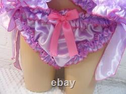 ADULT baby sissy lilac satin with rolled hem edge cami & knickers set