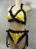 Adult Baby Sissy Lingerie Yellow Satin With Black Edging Bra And Panties Set