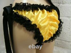 ADULT baby sissy lingerie yellow satin with black edging bra and panties set