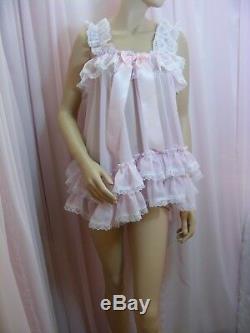 ADULT baby sissy pink chiffon babydoll negligee nightie dressfancy dress cosplay