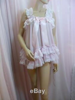 ADULT baby sissy pink chiffon babydoll negligee nightie dressfancy dress cosplay