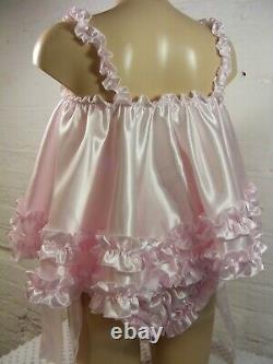 ADULT baby sissy satin with rolled hem edge cami & knickers set