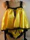 Adult Baby Sissy Yellow Satin Black Lace Pantie Babydoll Cami Knickers Lingerie
