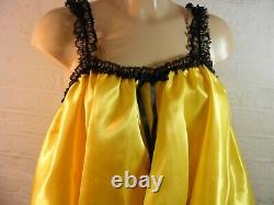 ADULT baby sissy yellow satin black lace pantie babydoll cami knickers lingerie
